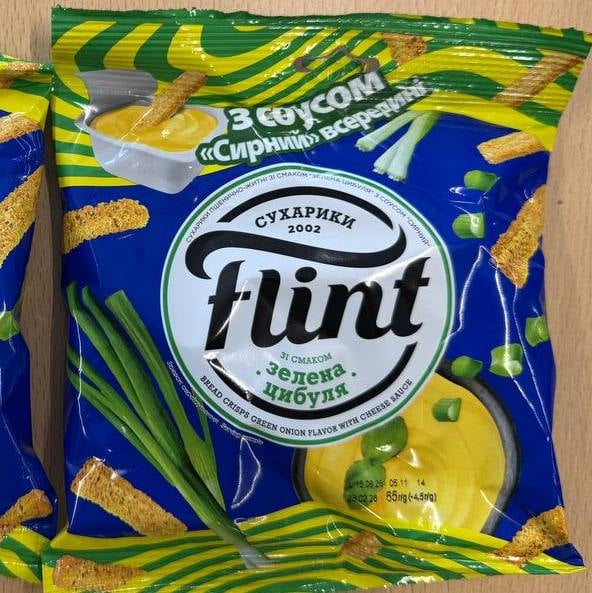 Сухарики ТМ "Flint "Зелена цибуля з соусом  "Сирний" (До бочк) 65г