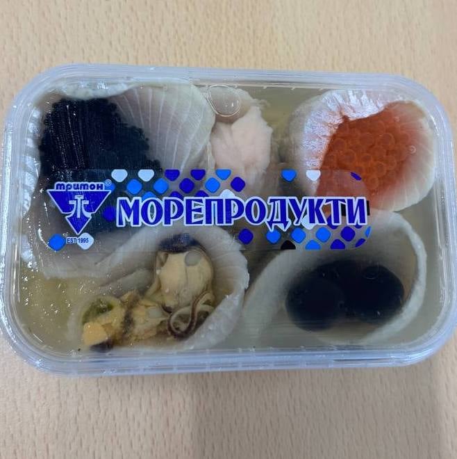 Пресерва п'ять смаків філе б/ш з мідіями, лососем, маслинами, ікрою (Тритон) 0.5кг
