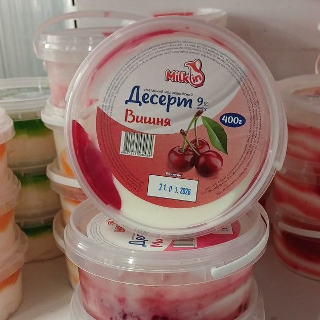 Milkin, Десерт сметанний Вишня 9% Фабрика сиру (Спарта), 400г