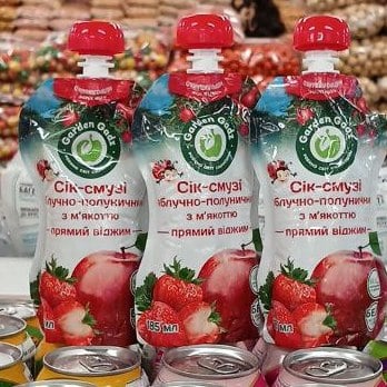 Сік-смузі яблучно-полуничний з м'якоттю Garden Gadz, 185мл