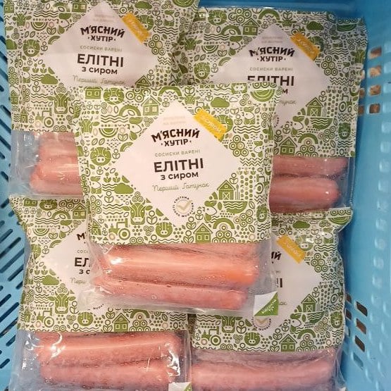 М'ясний хутір Сосиски варені  ЕЛІТНІ з сиром, (Козуб)