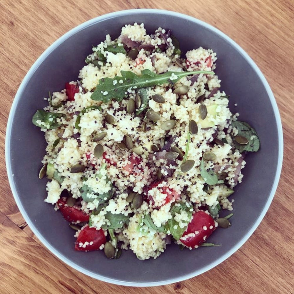 Avocado, mozzarella and tomato cous cous salad