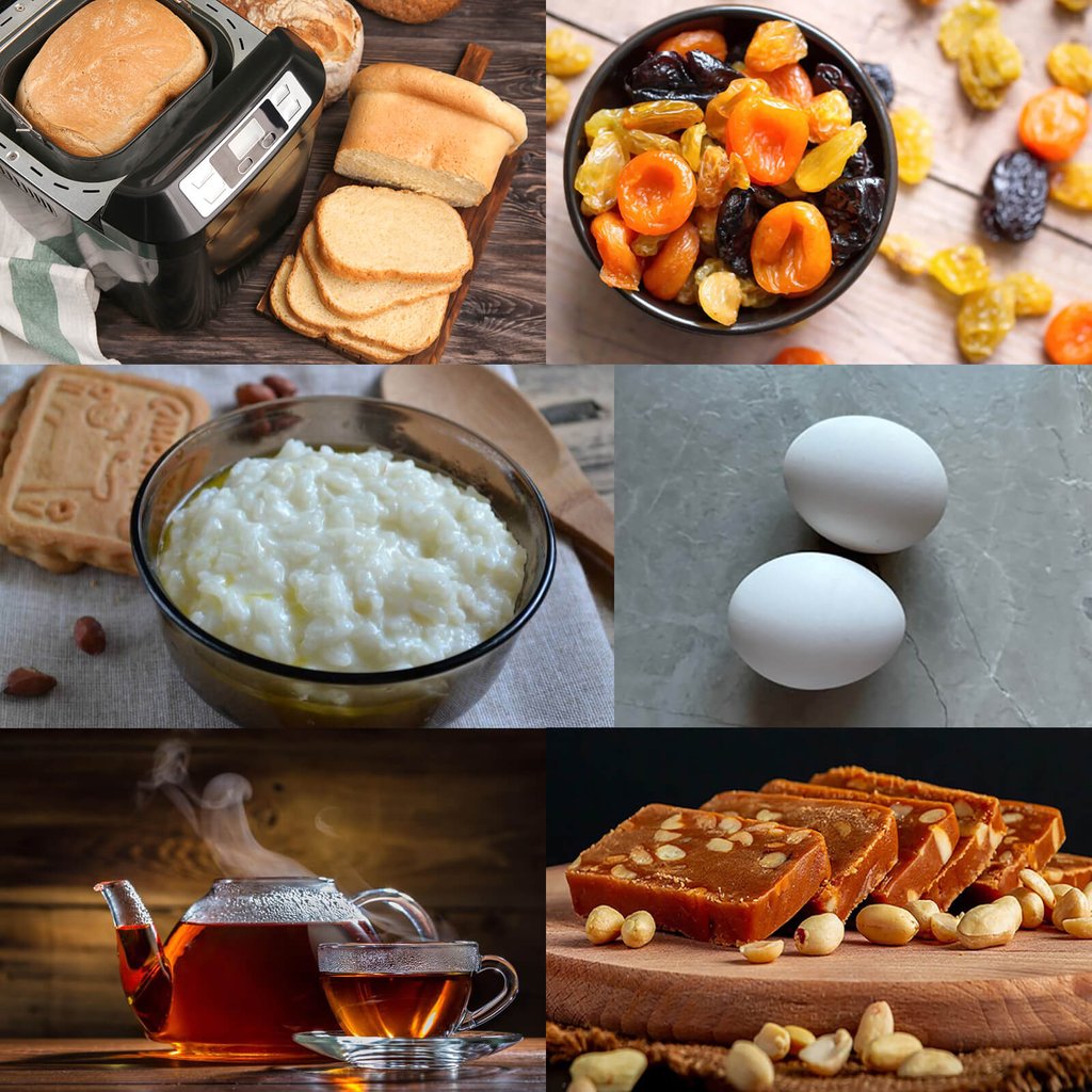 Breakfast 2: Rice porridge, eggs, dried fruits, homemade bread, tea, dessert - Завтрак 2: Рисовая каша, яйца, сухофрукты, домашний хлеб, чай, десерт