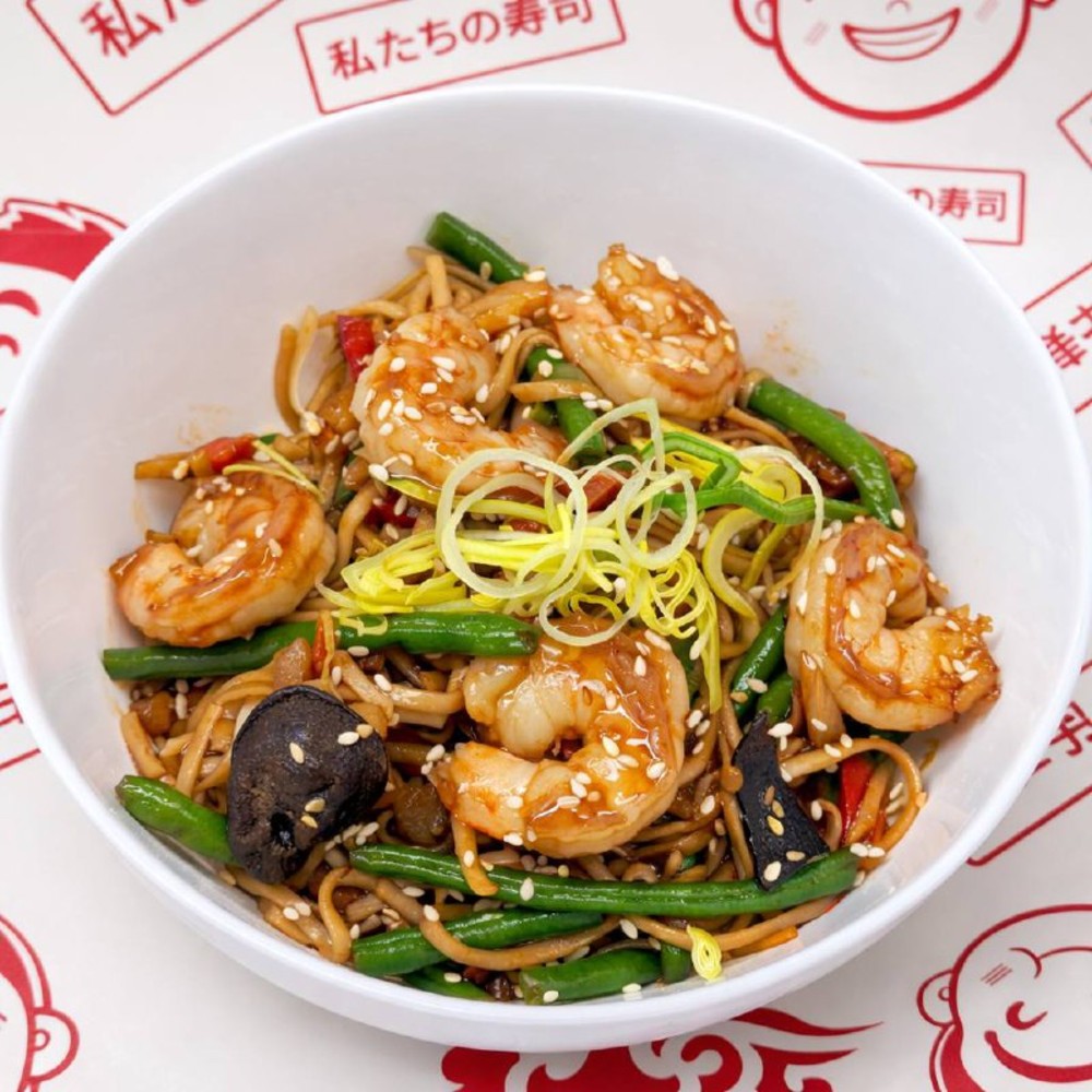 Локшина з креветками в соусі теріякі 350г.