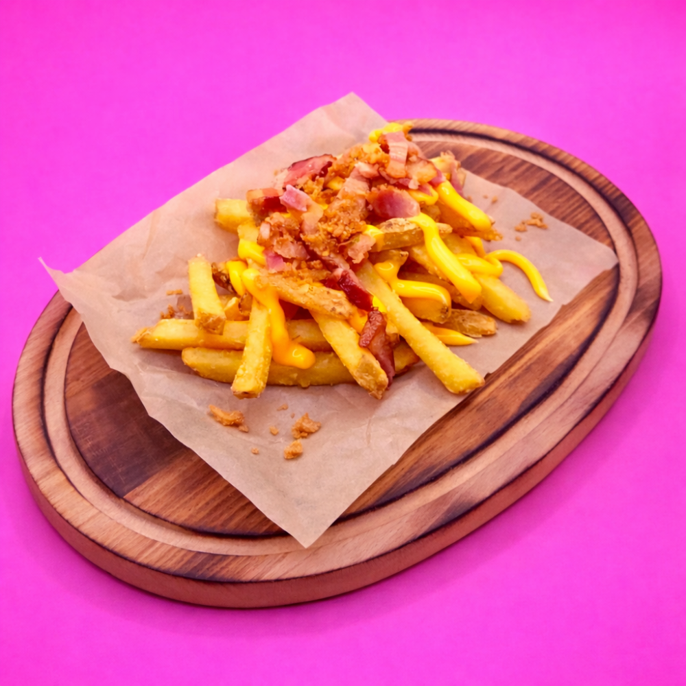 Картопля фрі з сирним соусом та беконом глово