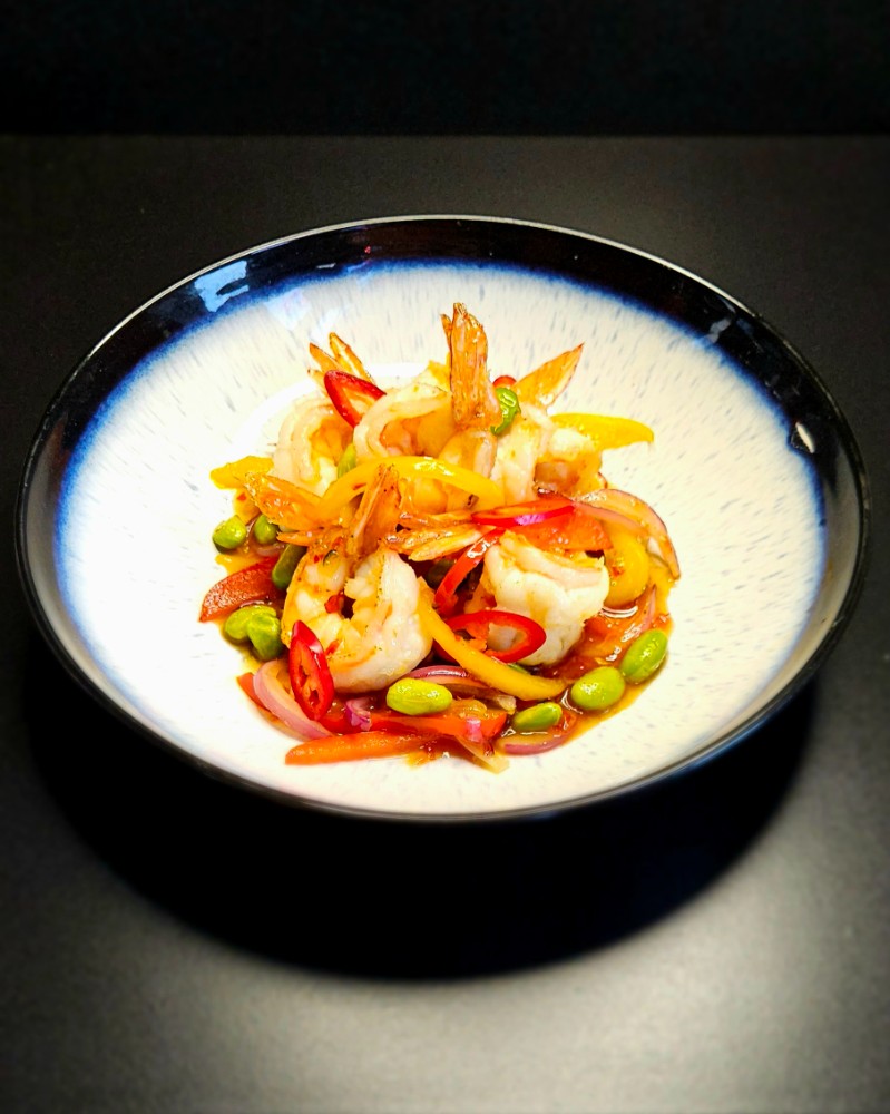 Смажені креветки в соусі солодкий чілі