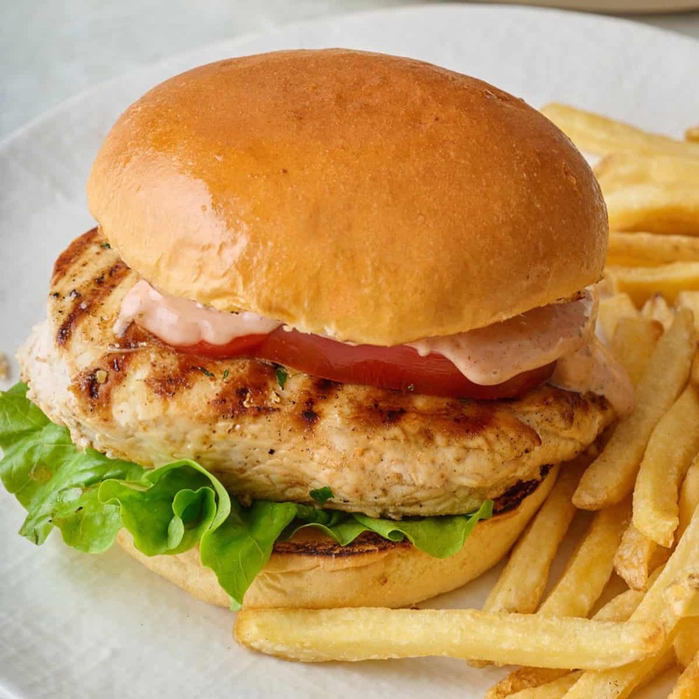Grilled Chicken Burger and Chips