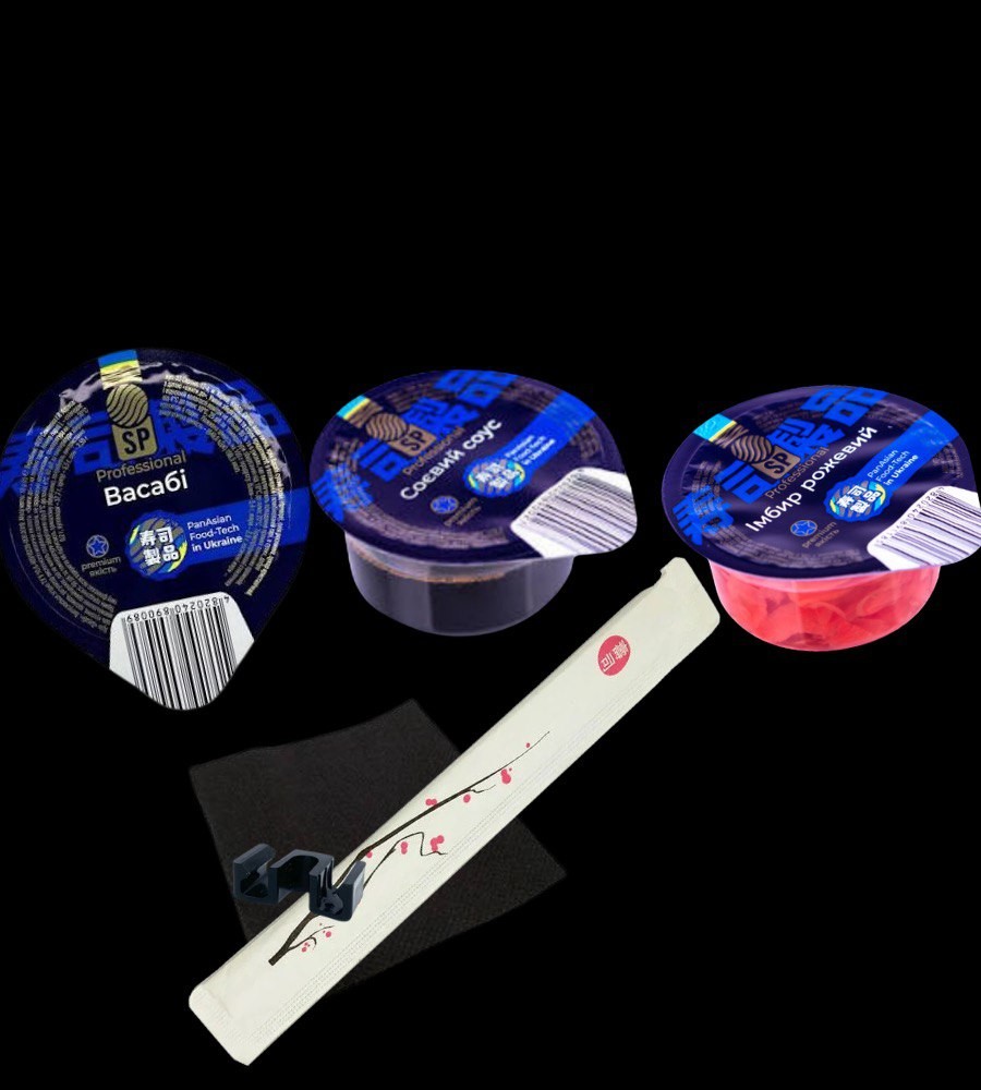 Набір імбир,васабі, соєвий,серветки,палички навч