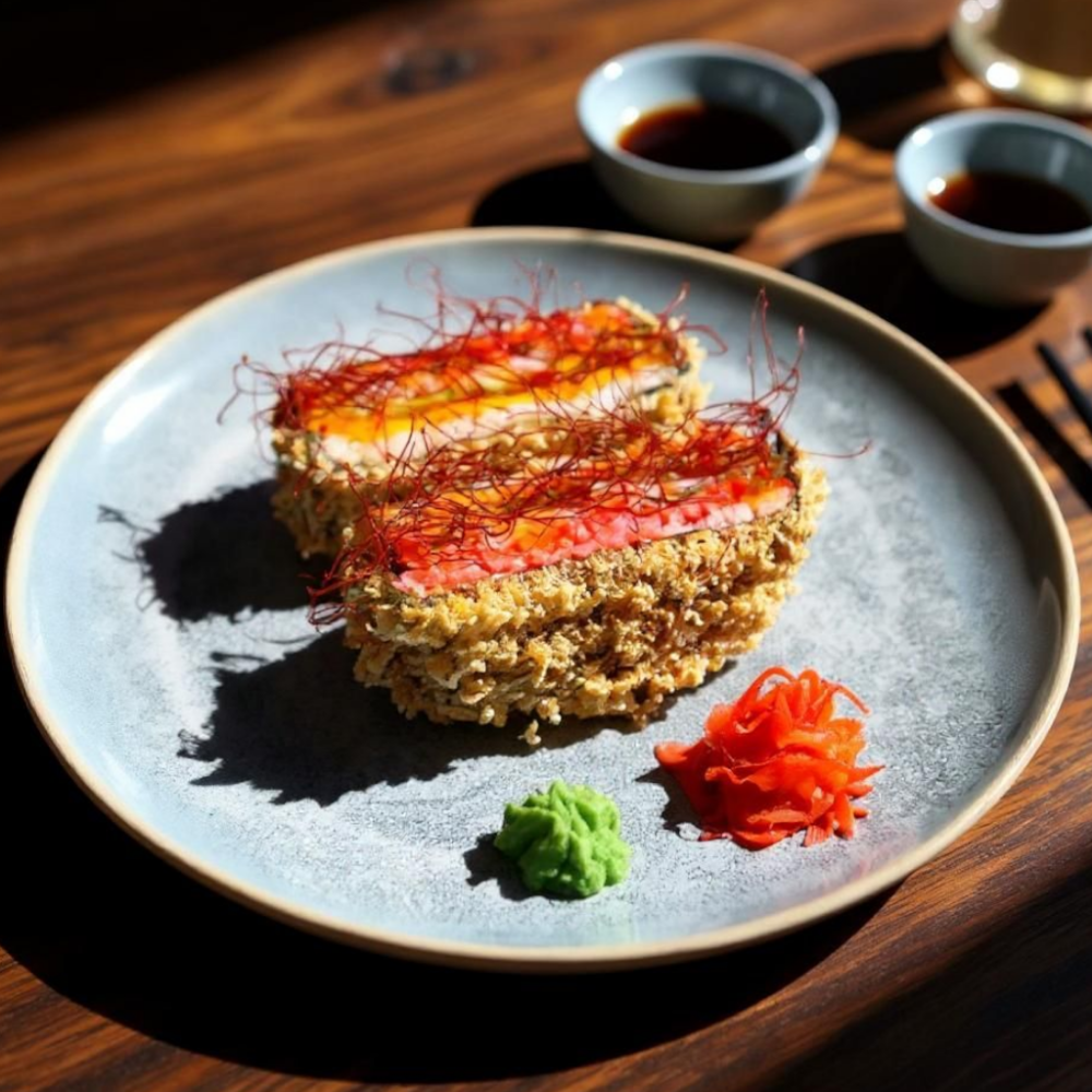 Суші-Бургер з лососем та криветкою.