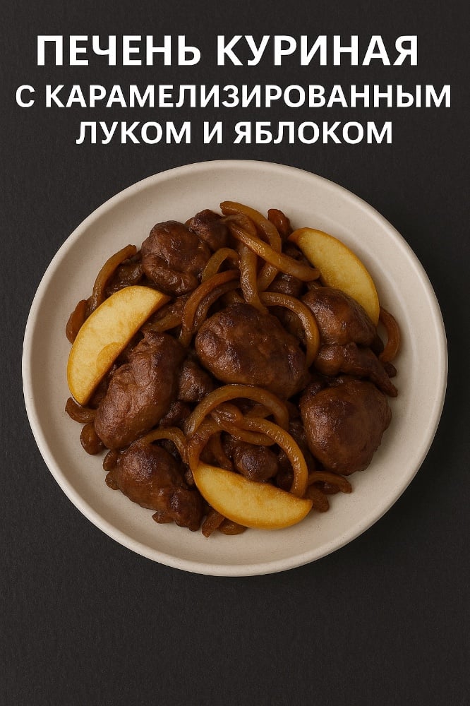Печень куриная с карамелизированным луком и яблоком