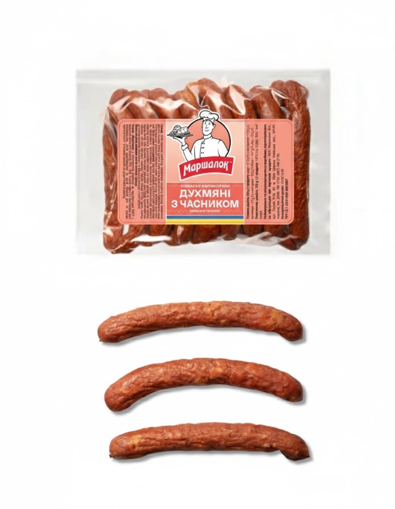 Ковбаски «Духмяні з часником» напівкопчені  1/г