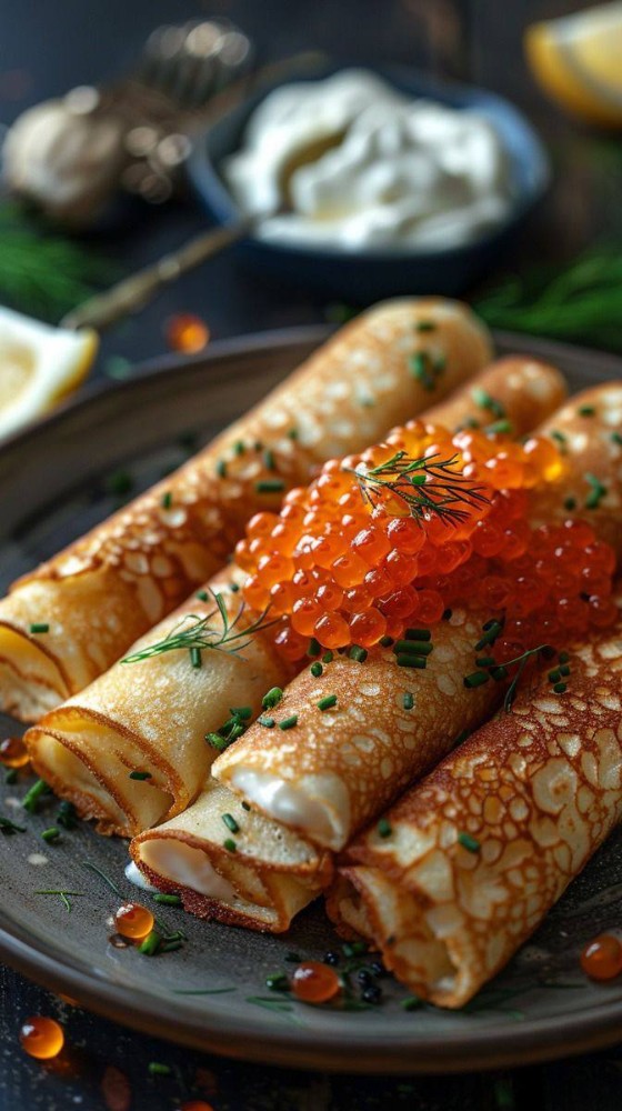 Млинці з ікрою та вершковим сиром