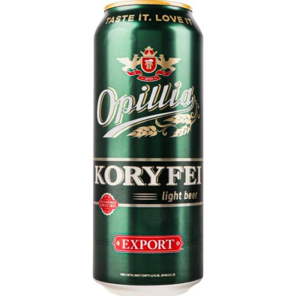Пиво Opillia Export KORYFEI світле метбанка упак (24шт*0.5)