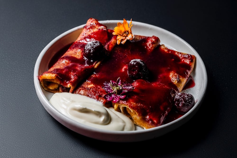 COTTAGE CHEESE CRAPES WITH SWEET CHERRY