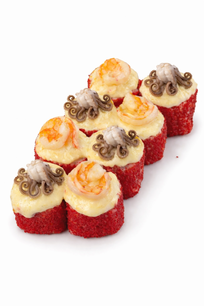 Запечений з восьминогом, креветкою та манго 