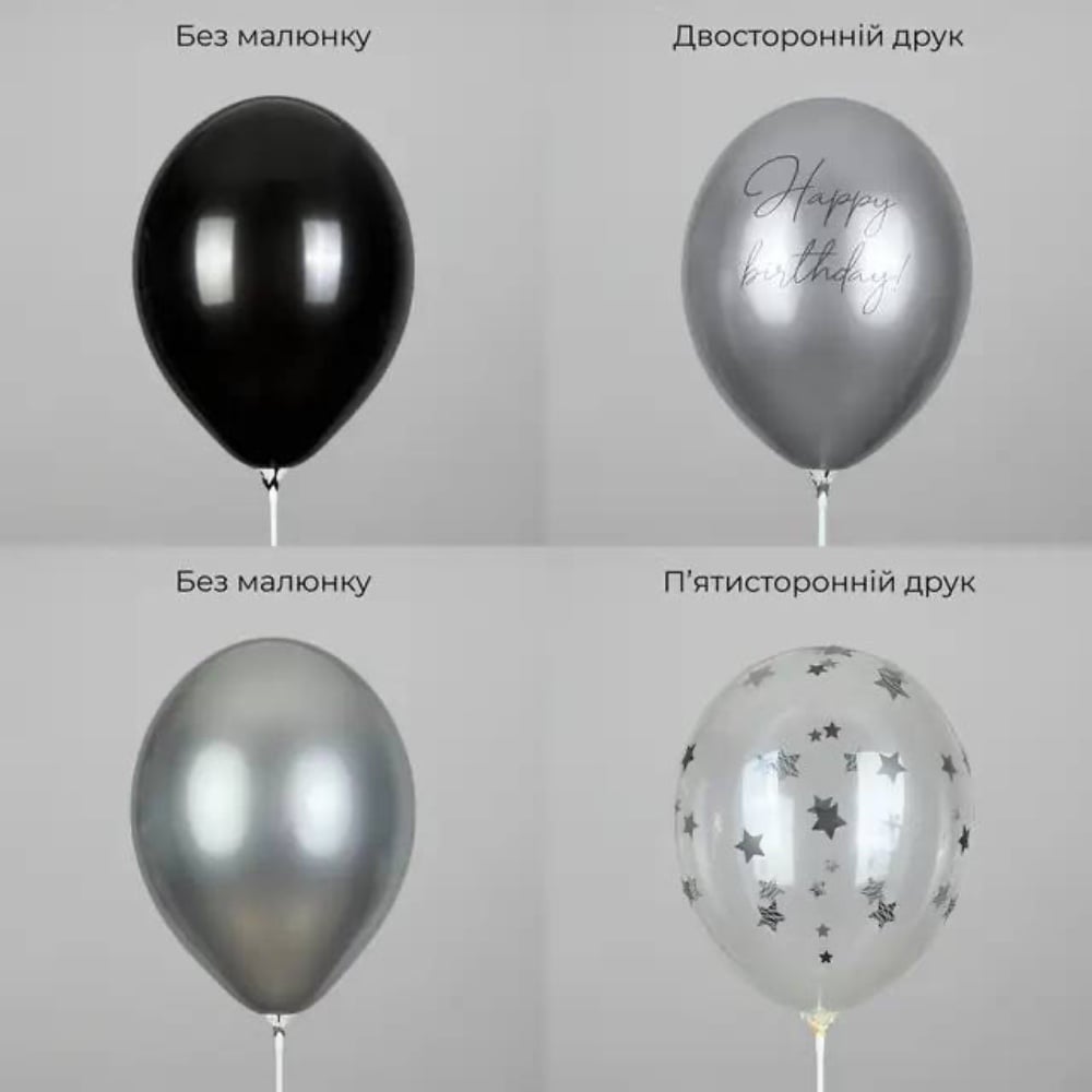 Набір повітряних куль "Happy Birthday" чорно-срібні 12" Belbal
