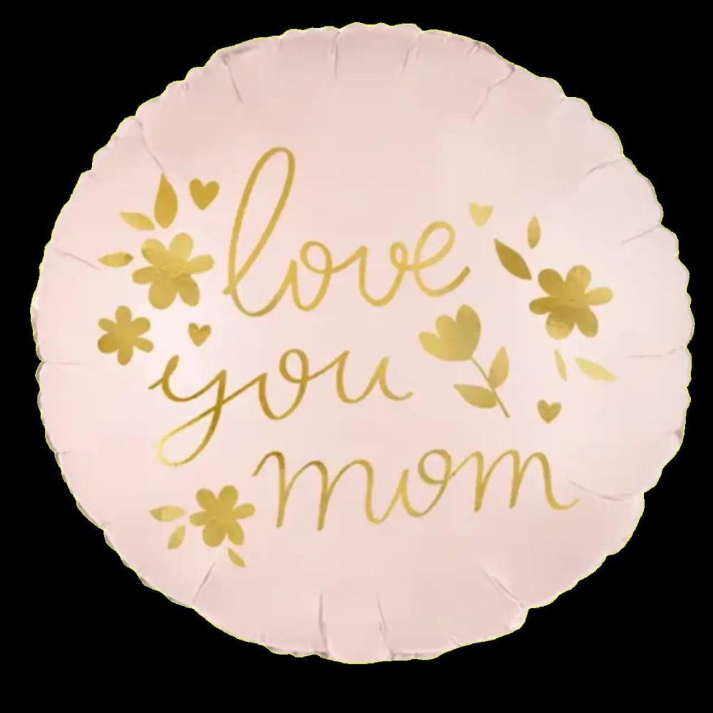 Коло "Love you mom" Золотий напис на пудровому Pfrty Deco 14"