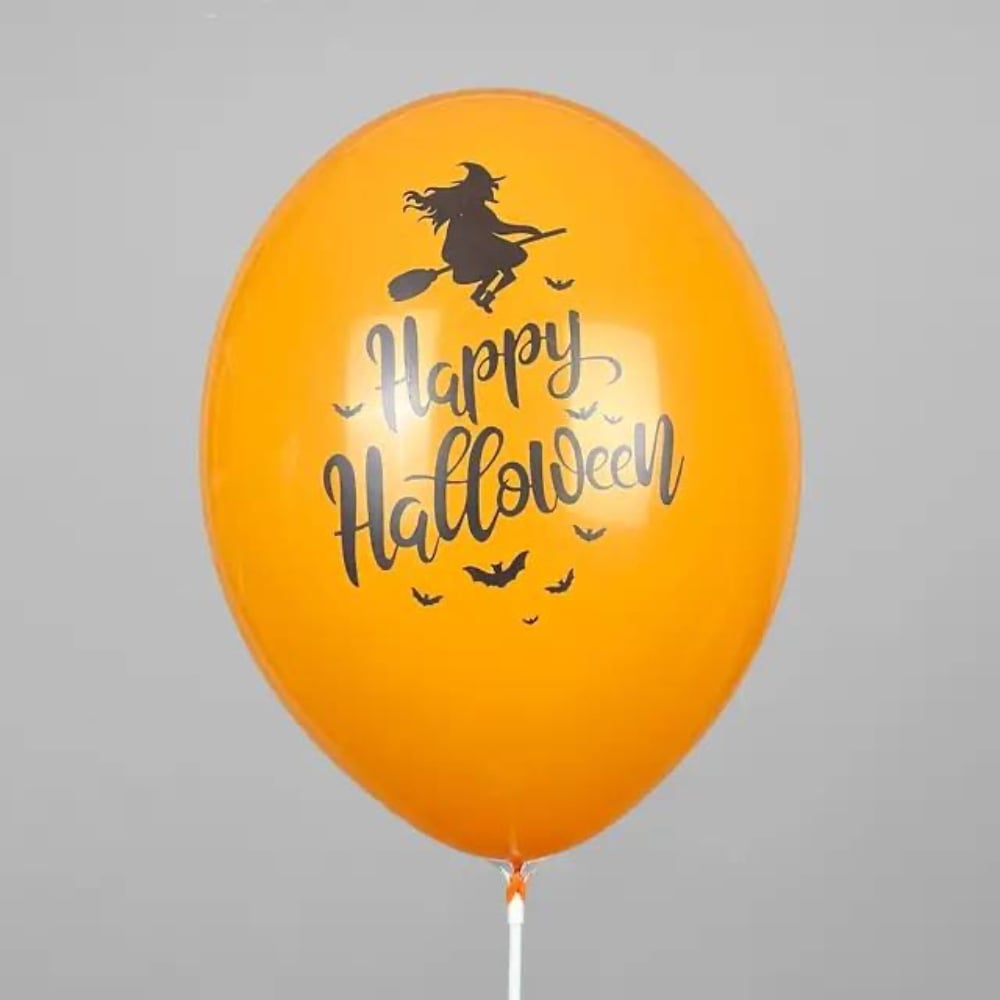 Кулька з принтом Happy Halloween відьма на помаранчевому 12" Belbal