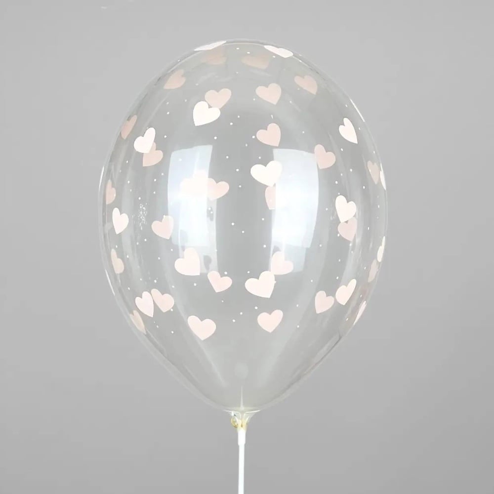 Кулька з принтом Рожеві серця і горошок на прозорому 12"