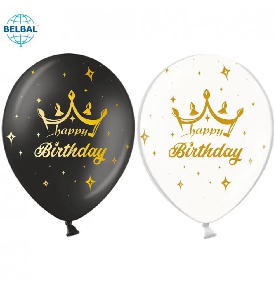 Кулі "Happy birthday" з короною чорні/білі Belbal