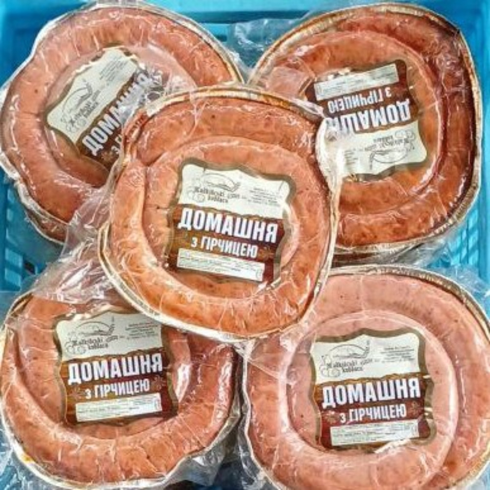 Ковбаса смажена Свинна лоток з гірчицею (Жадківські ковбаси), Миході