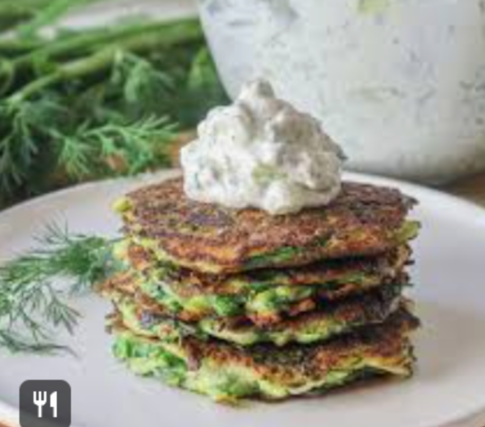 Zucchini pancakes, tzatziki sauce
