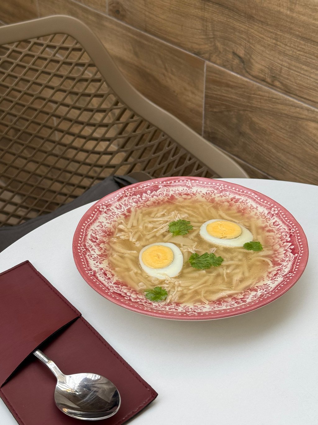 Chicken soup with egg noodles 