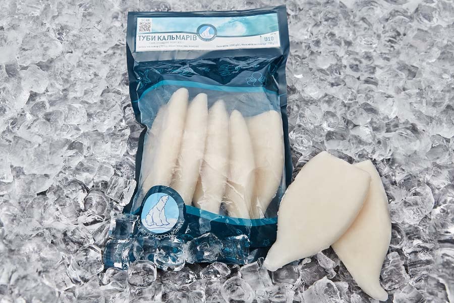 кальмари туби чищені сирі 61+, уп 1 кг