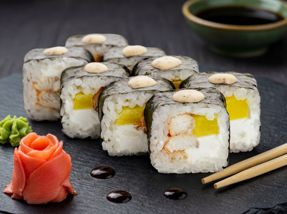 Макі з вугрем та дайконом