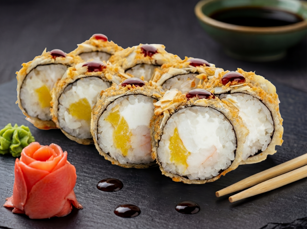 Темпура з креветками та персиком 