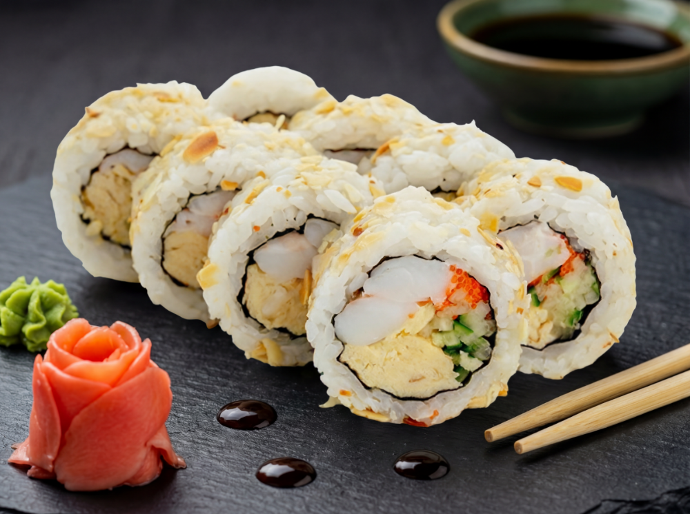 Рол з мендалем та креветкою