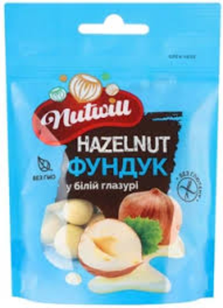 Фундук у білій глазурі 100г ТМ Nutwill