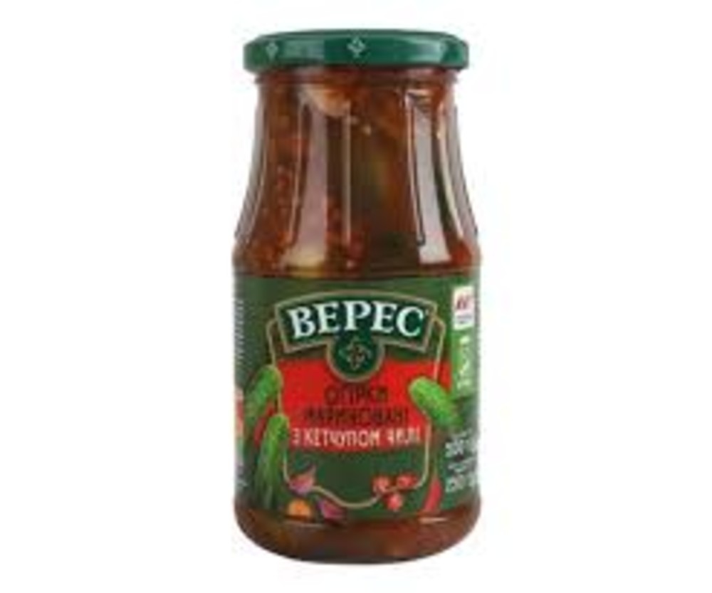 Огірки мариновані з кетчупом чилі с/б Верес 500г