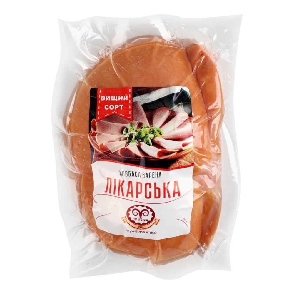 Ковбаса Лікарська вар. в/с н/о ц/б вак.упак. ТМ Фарро