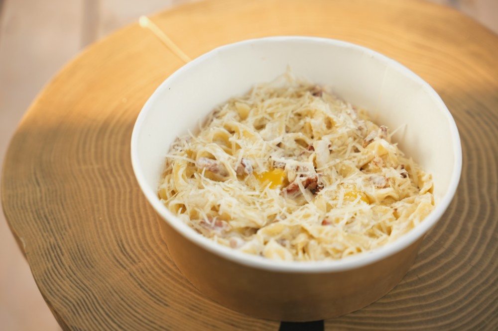 Паста Карбонара з перепелиними яйцями