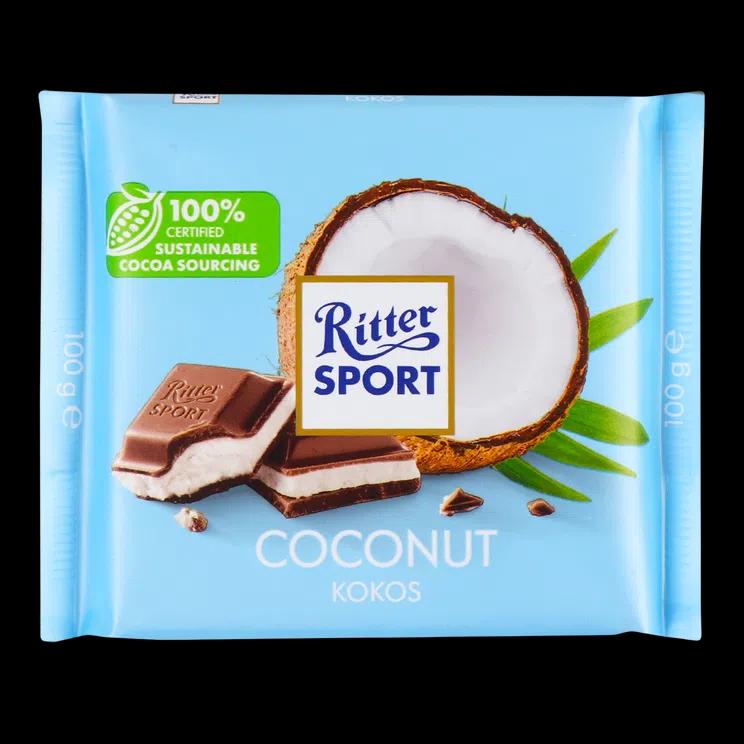 Шоколад Ritter Sport молочний з начинкою кокос-молочний крем, 100 г