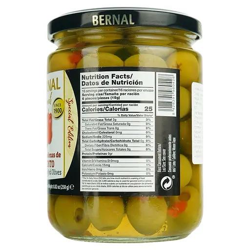 Оливки Bernal Gourmet фаршировані перцем 436 г,(суха вага 250 г)