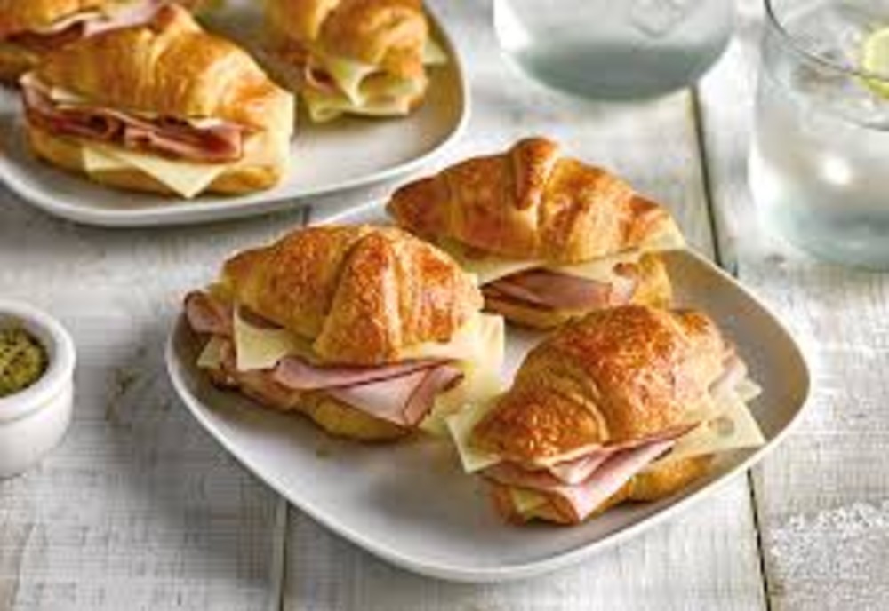 Mini Croissants Appetizers with Chicken Ham ,Cheddar Cheese and Microgreen 