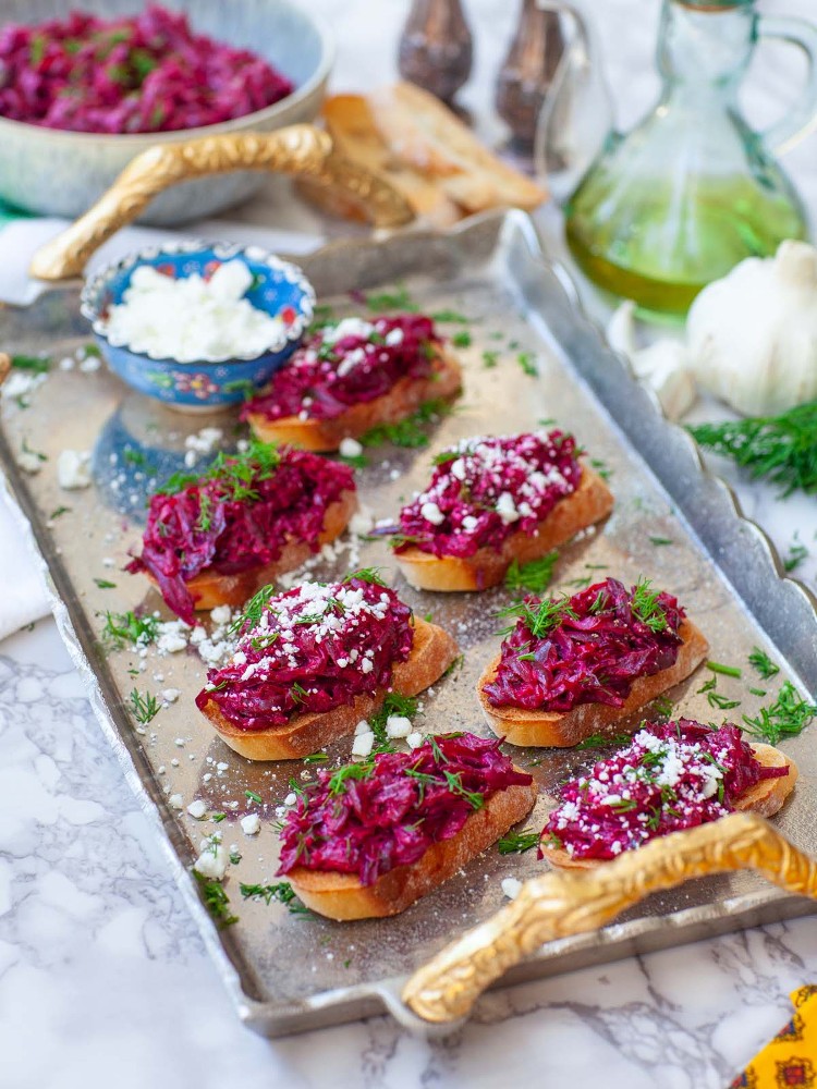 Creamy, Garlicky Beet Crostini Canape