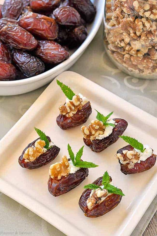 Dates Canape with Feta Cheese  and Almond 