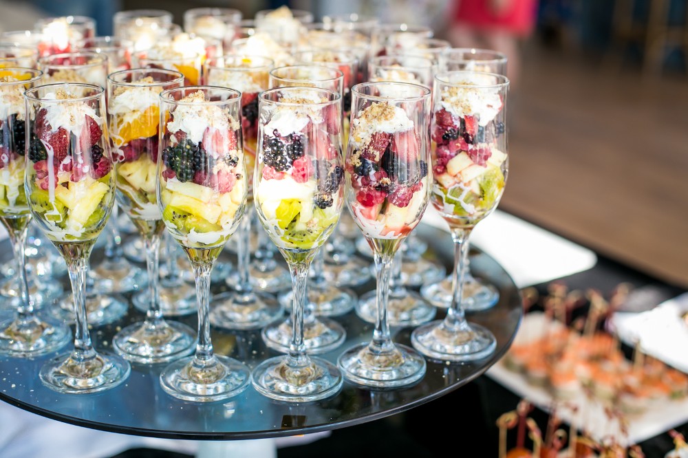 Fruit Salad Glass with Cream and Walnut