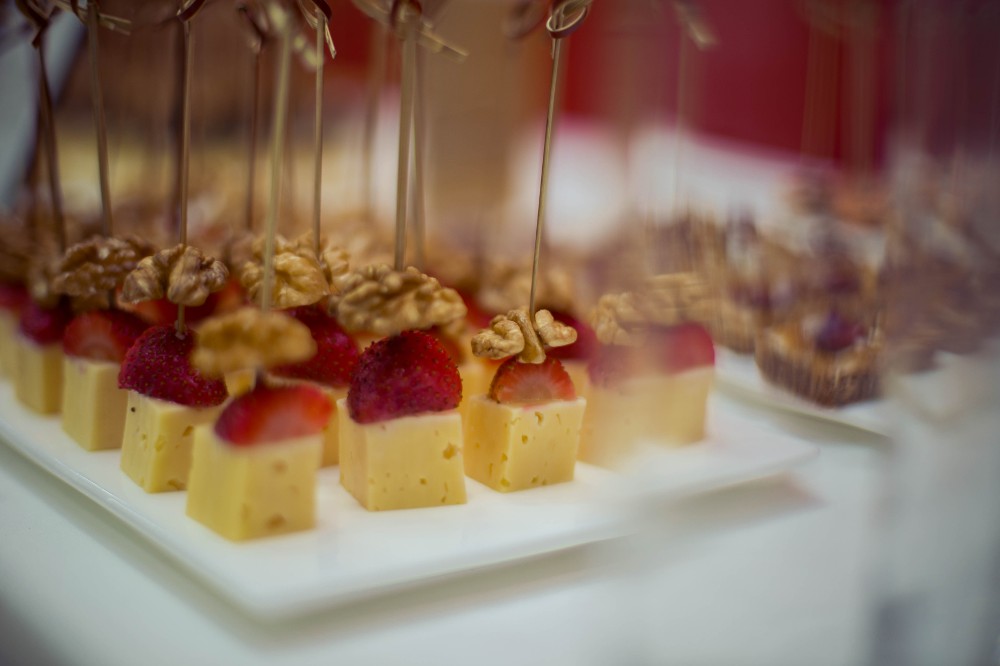 Gouda Cheese Canape with Walnut and Strawberry