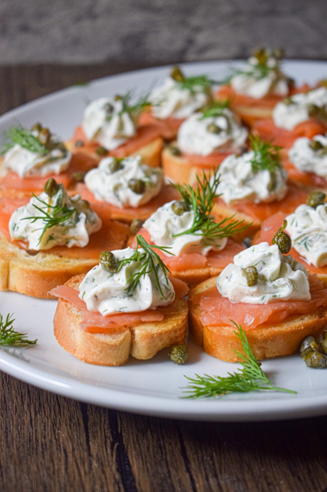 Smoked Salmon Crostini with Cream Cheese and Capers