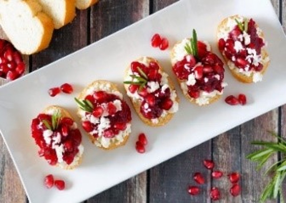 Pomegranate Feta Cheese Bruschetta with French Baguette