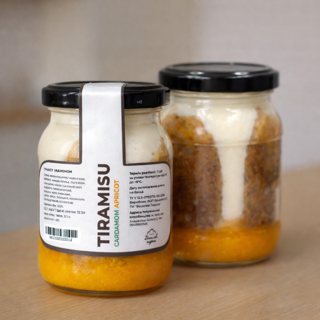 НІЖНЕ ТІРАМІСУ З МАНДАРИНОМ, АБРИКОСОМ ТА КАРДАМОНОМ (1 шт) | В БАНЦІ