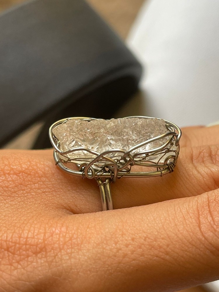 Anillo drusa cuarzo (piedra grande ovalada transparente)