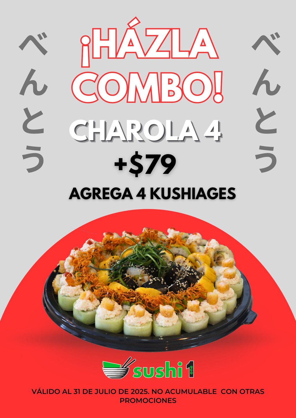 Combo Charola +$79 agrega 4 Kushiages