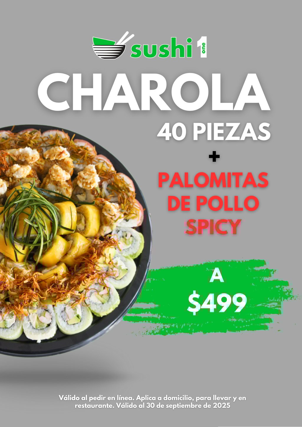 Promo Charola 40 pz + Palomitas x $499