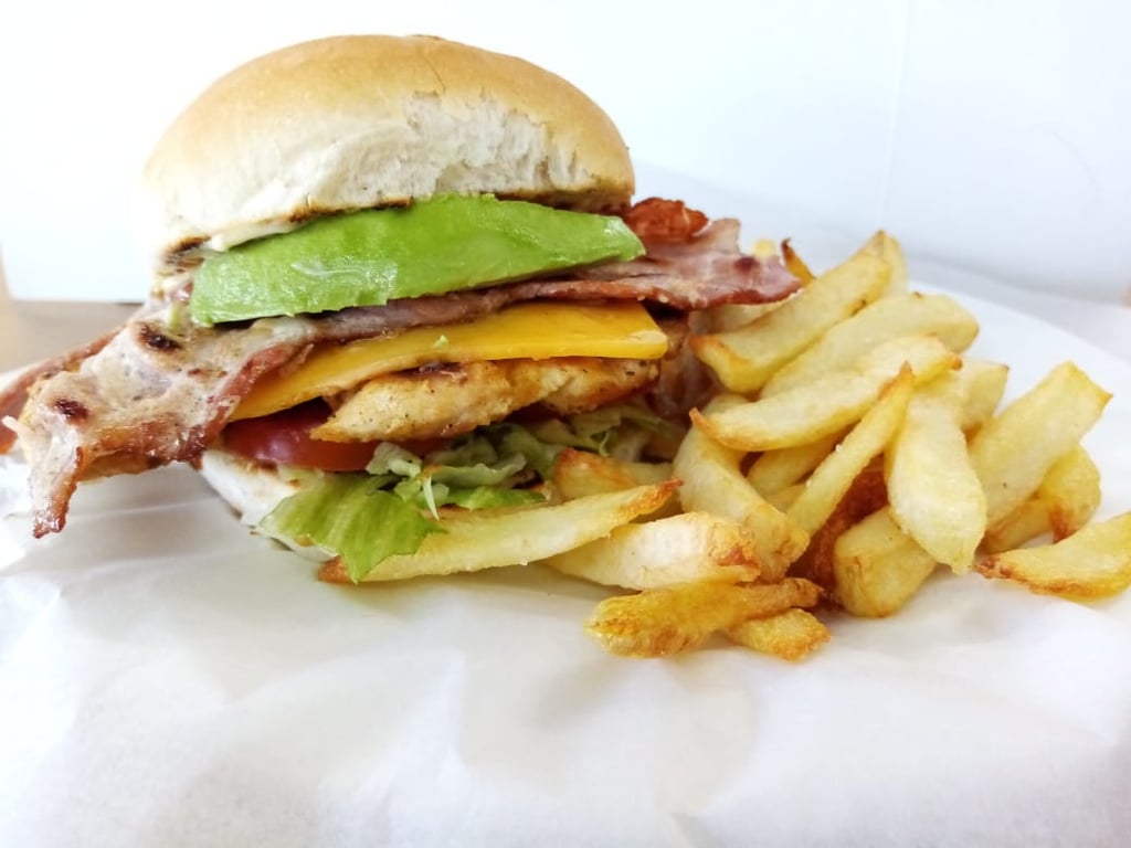 CHICKEN CHEESE BACON AVOCADO BURGER