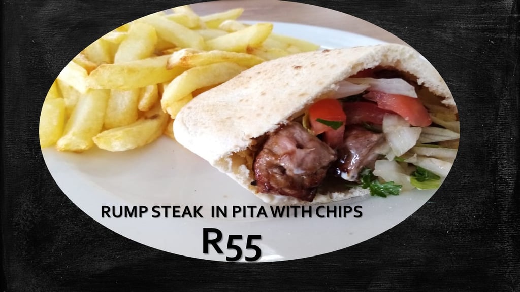 RUMP STEAK IN PITA WITH CHIPS LUNCH